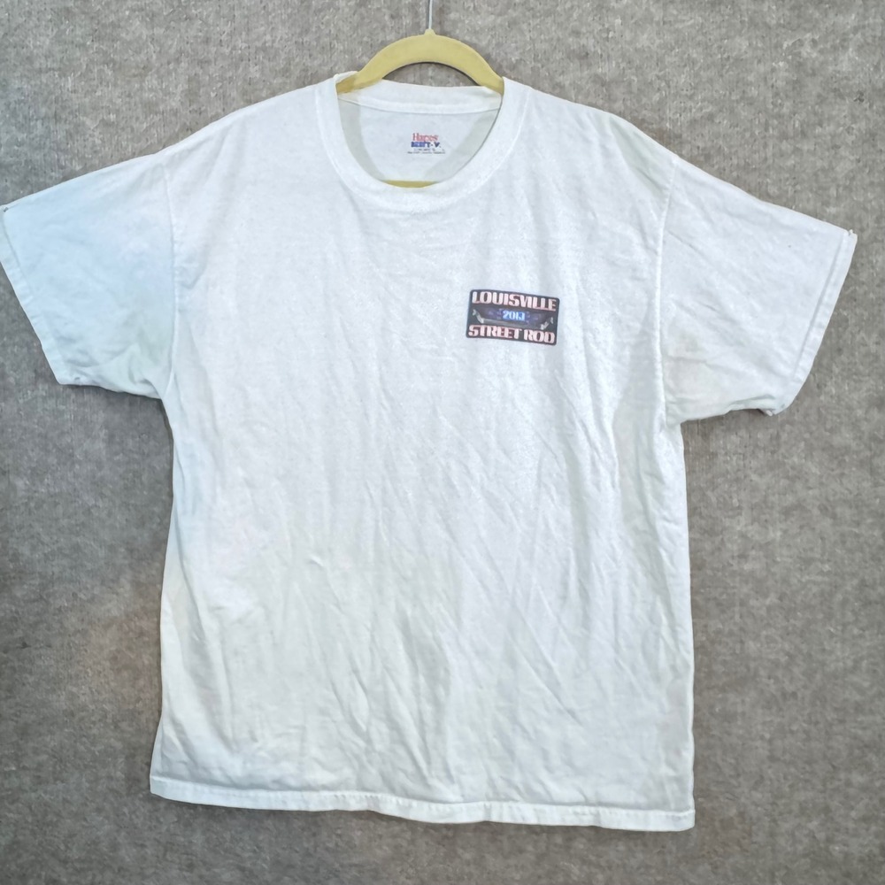 Hanes Louisville Street Rod T Shirt Mens Large White 2013 Car Graphic Beefy T